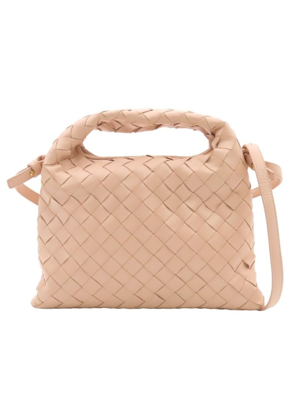 Bottega Veneta Intrecciato Mini Hop 2-Way Shoulder Bag Pale Pink Leather